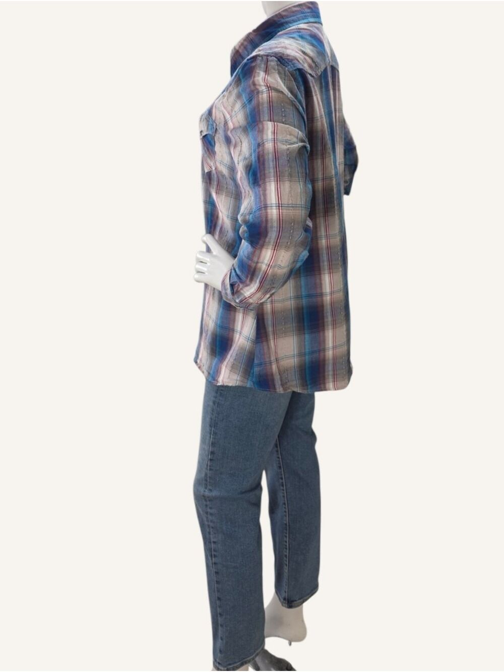 Roper XL Blue Red Plaid Pearl Snap Western Shirt Rodeo Cowgirl 100% Cotton - Picture 4 of 9